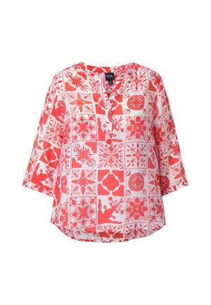 Ulla Popken, TILE PRINT 3/4 SLEEVE BLOUSE - Blůza - coral