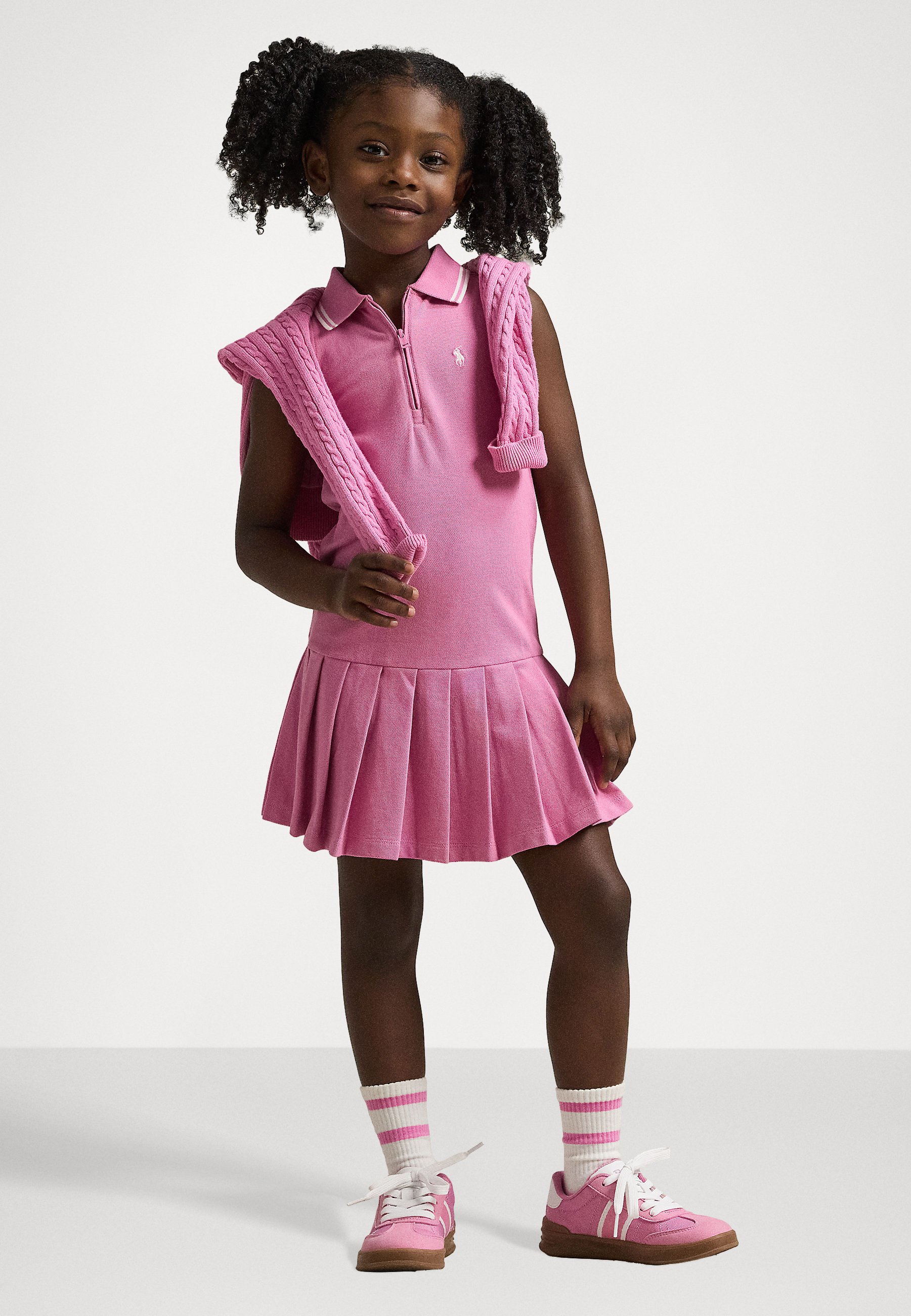 Polo Ralph Lauren PLEATED STRETCH MESH POLO DRESS - Day dress - laguna  pink/white/pink - Zalando.co.uk