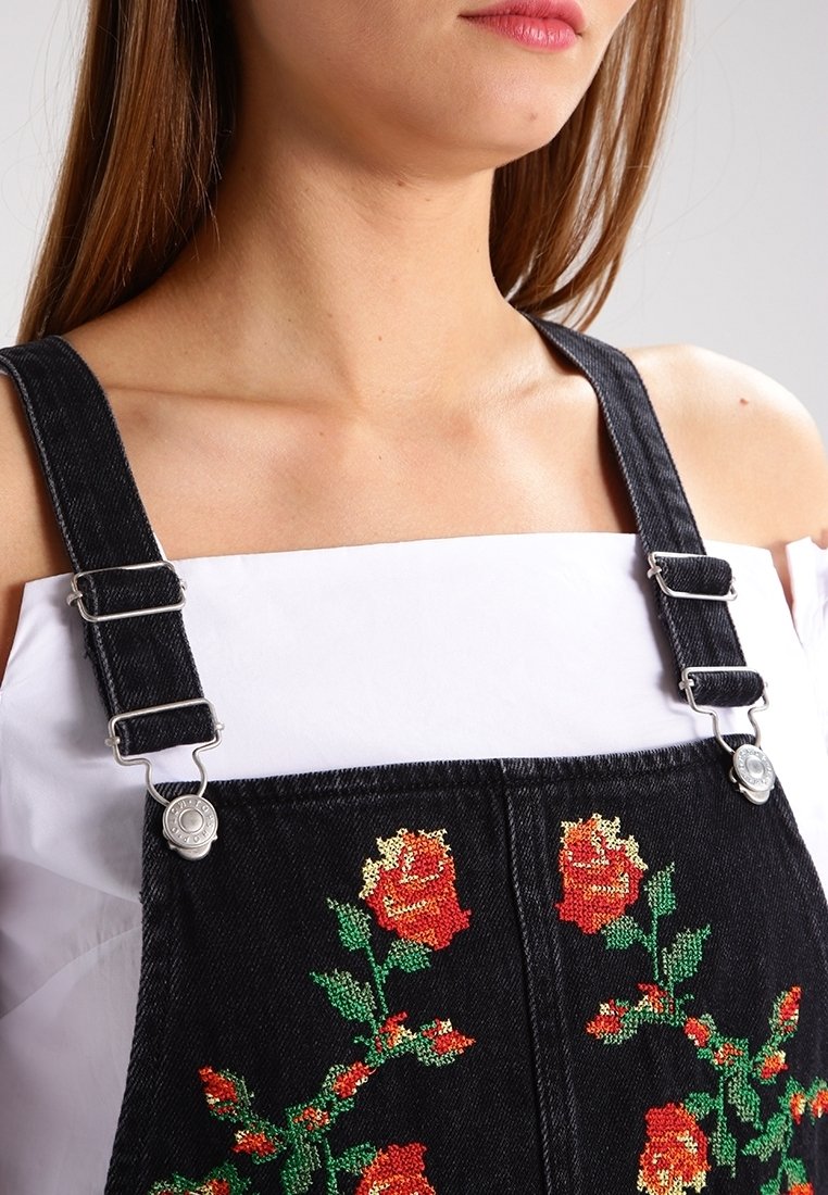 topshop floral denim dress Topshop + Shirred Floral Print Denim Dress