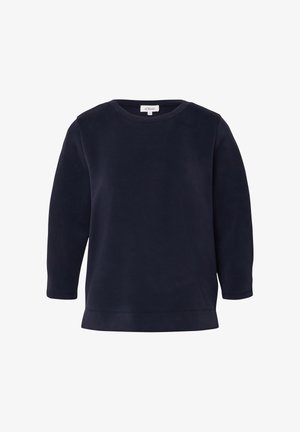 Maglietta a maniche lunghe di colore blu navy scuro, realizzata in morbido cotone. Presenta una scollatura rotonda e un orlo dritto per una vestibilità casual. Nessun motivo o accento.