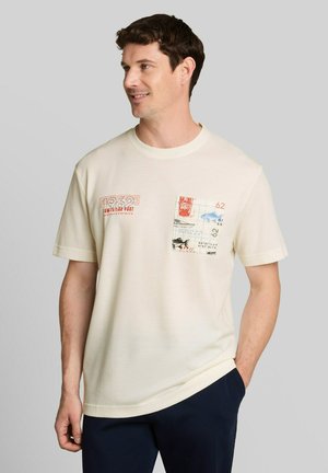 TOM TAILOR, T-SHIRT MIT WAFFELSTRUKTUR - T-Shirt print - gardenia white