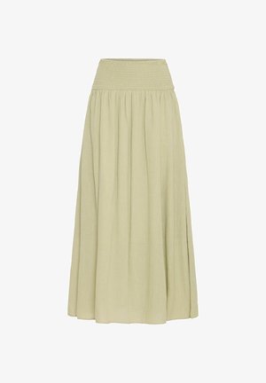 Šviesiai žalia, vidutinio ilgio sijonas su smulkinta juosmeniu ir laisvai krentanti, klostuota medžiaga. Pagamintas iš lengvos, tekstūruotos medžiagos.