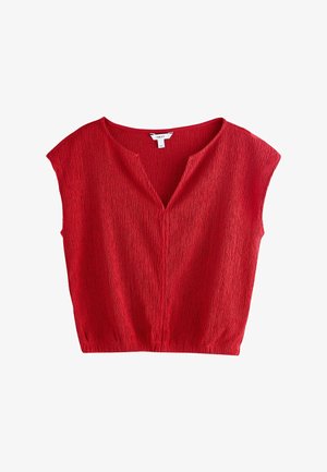Blouse rouge texturée à manches courtes avec col en V et ourlet élastique, taille moyenne, de la marque NEXT.