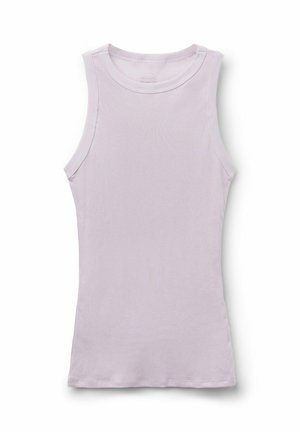 Ärmelloses, geripptes Tanktop in hellem Lavendel mit rundem Ausschnitt, entworfen für eine schlanke Passform.
