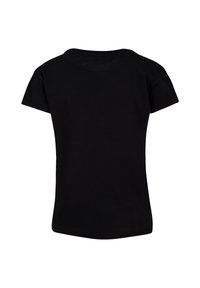 Plain black short-sleeve crew neck t-shirt shown from the back on a white background.