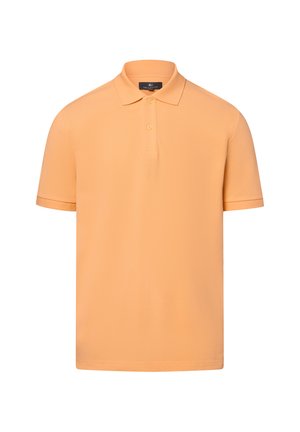 Kurzärmliges Polohemd in Hellorange. Hergestellt aus glattem Stoff mit klassischen Kragen, Knopfleiste mit zwei Knöpfen und ohne sichtbare Muster.