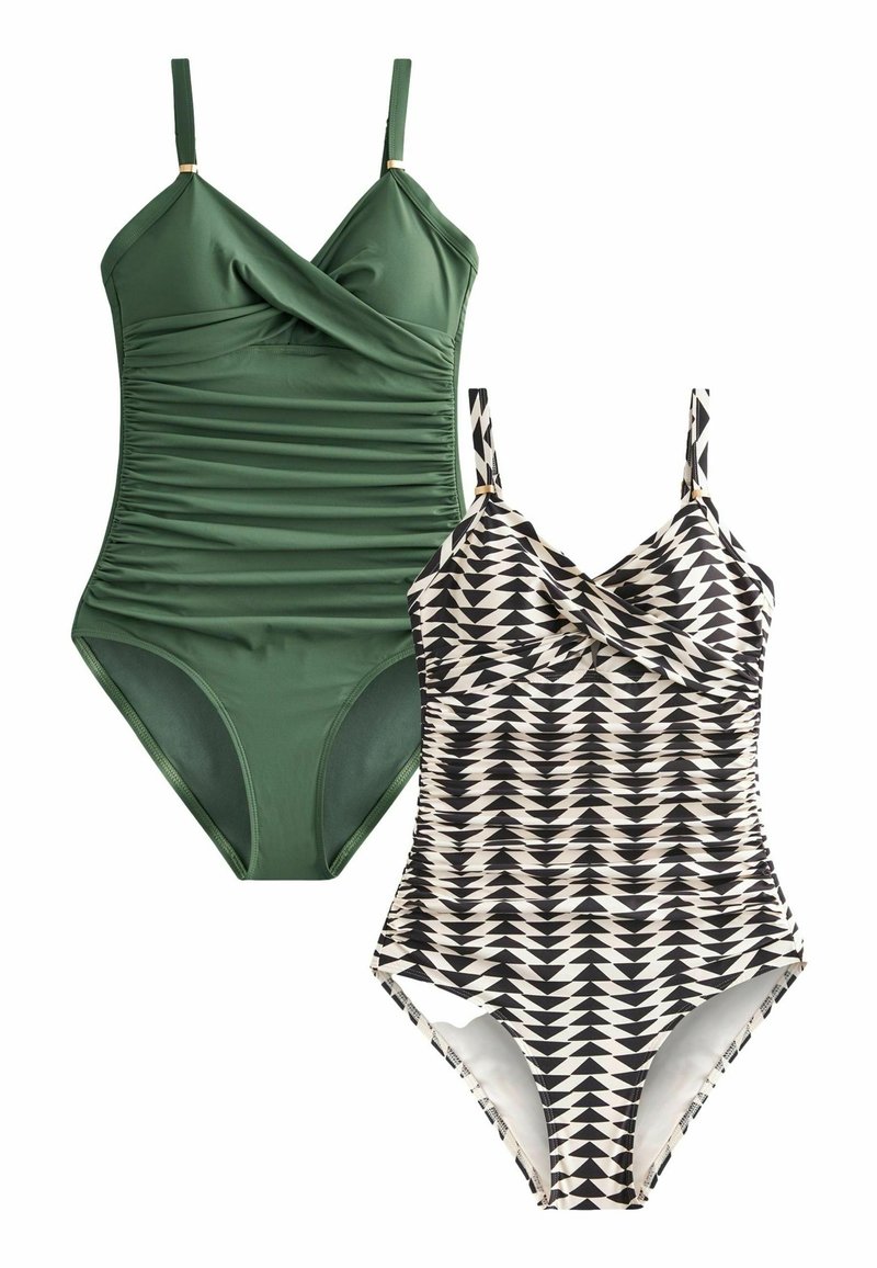 Next 2 PACK TUMMY CONTROL TALL Maillot de bain khaki ecru geo/kaki