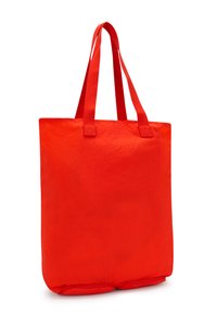 Borsa tote rossa realizzata in tessuto duraturo, con due manici robusti, forma rettangolare e superficie liscia e opaca.