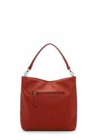 Sac en cuir rouge avec une finition texturée, une seule Bandoulière et une poche zippée à l'avant. Design polyvalent avec un intérieur spacieux.