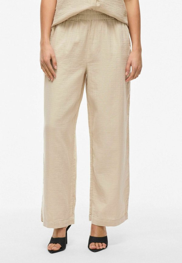 MIT WEITEM BEIN VILANIA HIGH WAIST - Stoffhose - feather gray