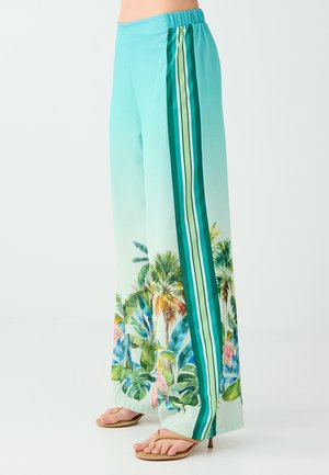Jimmy Key, TROPICAL PRINT TAPE DETAILED WIDE-LEG TROUSERS - Pantaloni - mint