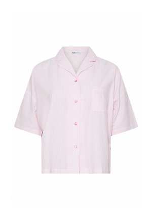 Roze en witte gestreepte short-sleeve button-up shirt met een kraag en een enkele borstzak. Zachte stof met een relaxte pasvorm.