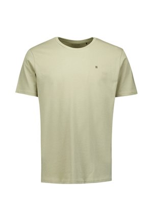 Lichtgroene katoenen T-shirt met ronde hals, korte mouwen en een minimalistische logo-detail op de borst. Soepele textuur en een klassieke pasvorm.