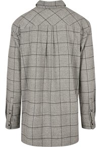 Grijze langarmshirt met een geruit patroon, met een button-down kraag en een afgeronde zoom. Zachte stof met een gestructureerde afwerking.