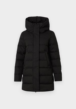 Czarna ocieplana kurtka puchowa z wysokim kołnierzem, z przodu na zamek błyskawiczny i dwoma kieszeniami po bokach. Posiada pikowaną strukturę dla dodatkowego ciepła.