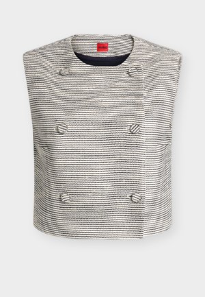 Αμάνικο κοντό γιλέκο με οριζόντιες μαύρες και άσπρες ρίγες, έξι στρογγυλά κουμπιά και στρογγυλή λαιμόκοψη, με ετικέτα Hugo.