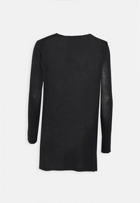 Svart långärmad tröja med enkel rund halsringning, visad bakifrån mot en vit bakgrund.