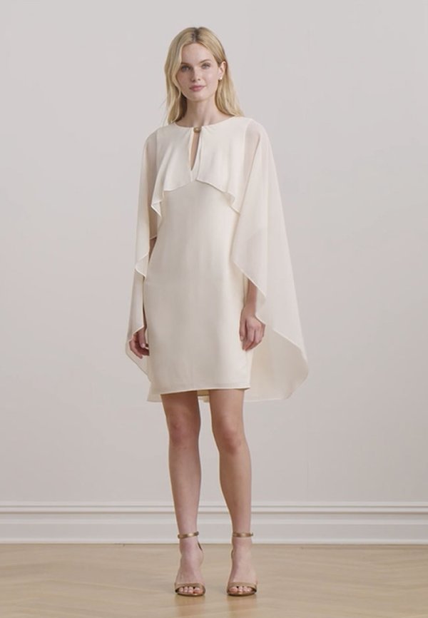 CAPE GEORGETTE COCKTAIL DRESS - Cocktail dress / Party dress - mascarpone cream3