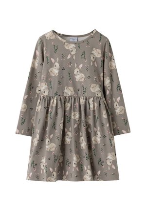 Polarn O. Pyret, RABBIT PRINT LONG SLEEVE FLARED DRESS - Jersey dress - driftwood