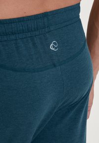 Teal sportshorts met een elastische tailleband, met een logo op de achterkant. Zacht, gestructureerde stof met een getailleerd ontwerp.