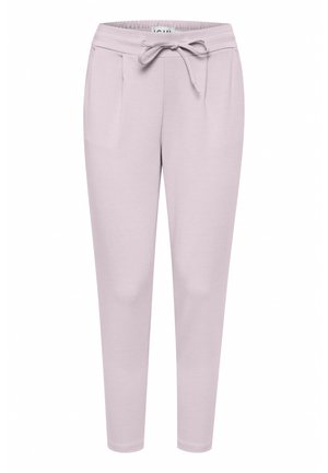 Pantaloni jogger di colore viola chiaro con cintura elasticizzata, con lacci e due tasche frontali. Realizzati in materiale morbido ed elasticizzato.