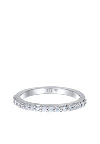 Ring i sterlingsilver med en rad små, glänsande runda kristaller längs den övre ytan. Slät inre band med '925' gravyr.