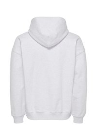 Sweat à capuche gris clair uni avec manches longues et poignets côtelés, présenté de dos sur un fond blanc.