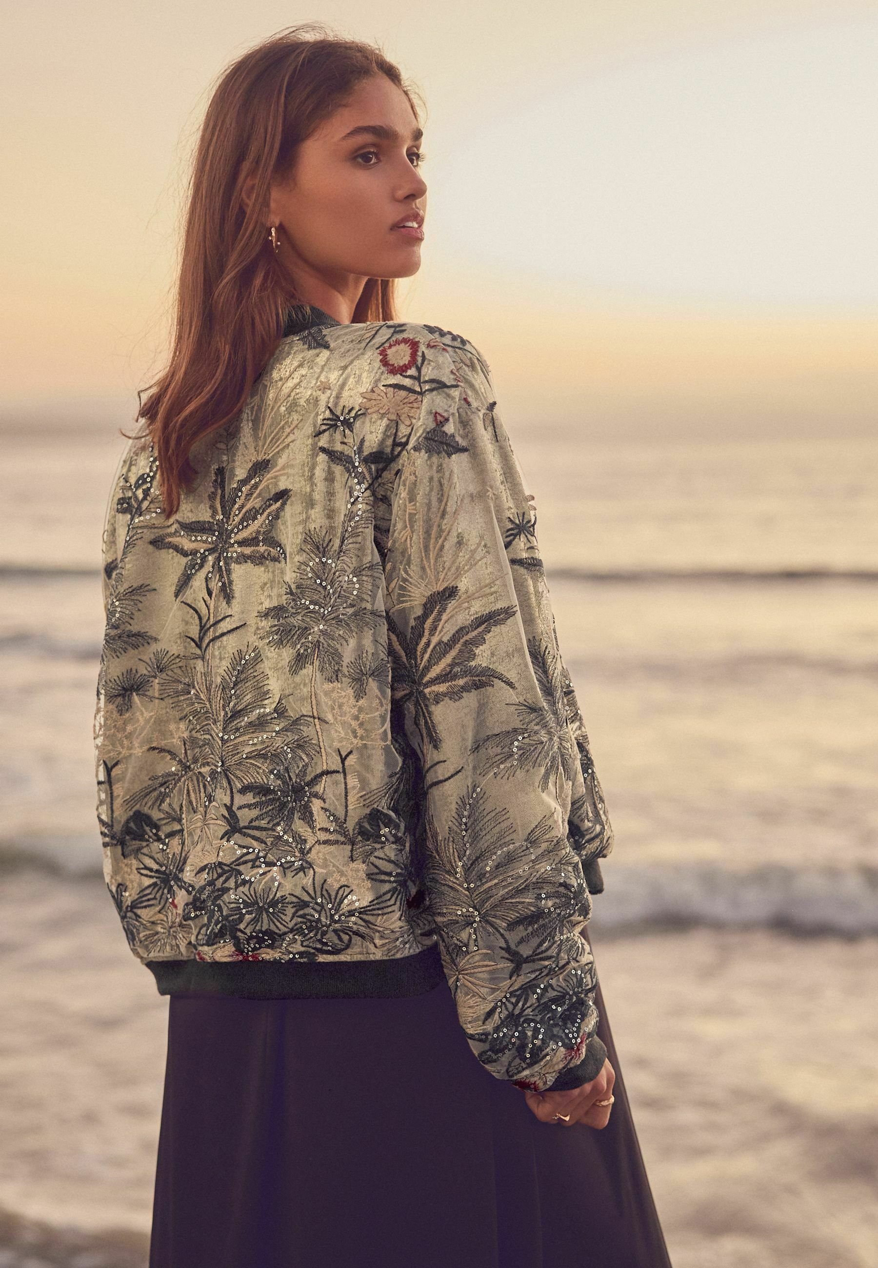 新品 over ribbon jacket Next EMBROIDERED REGULAR FIT - Bomber Jacket - gold sparkle