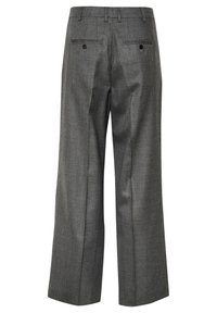 Grijze wijde broek van textuurstof, met twee achterzakken met knoopsluiting en een op maat gemaakte pasvorm.