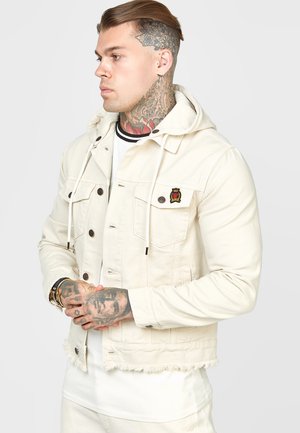 HOODED DISTRESSED JACKET - Džínová bunda - ecru