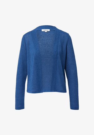 Blauer, offen gestalteter Strickcardigan mit langen Ärmeln und strukturierten vertikalen Paneelen, gekennzeichnet mit s.Oliver.