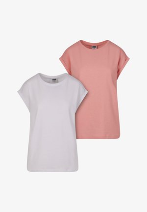 Conjunto de dos camisetas de manga corta, una blanca y una rosa claro. Hechas de algodón, presentan un corte relajado y un cuello redondo.