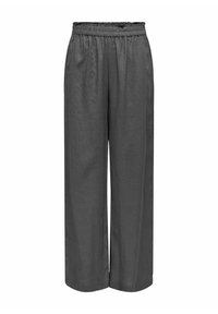 Šedé kalhoty s širokým střihem a elastickým pasem. Vyrobeny z lehk�é tkaniny, mají jemnou texturu a volný, splývavý design.