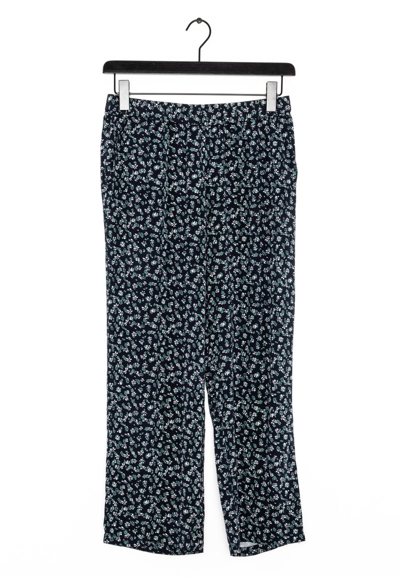 Marineblauwe broek met een bloemenpatroon, voorzien van een relaxte pasvorm en een elastische tailleband. Gemaakt van lichtgewicht stof voor comfort.