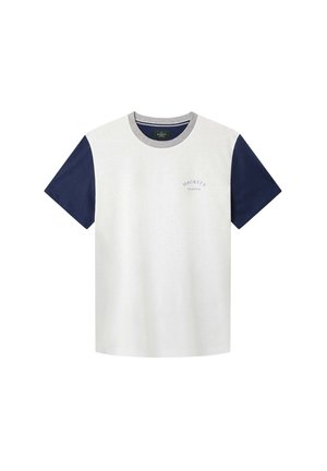 T-shirt en coton à manches courtes bleu marine et corps gris clair. Doté d'un col rond et d'un petit logo "HACKETT LONDON" sur la poitrine.