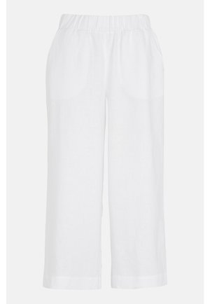 Hvide linned bukser med vid ben, elastisk talje og sidelommer. Stofret har en blød tekstur og en glat finish.
