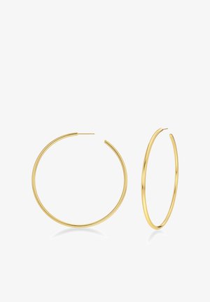 Kullast rõngaskujulised kõrvarõngad, millel on sile ja läikiv viimistlus. Iga kõrvarõngas on ühtlase ringikujulise disainiga, kus üks on teisest suurem.