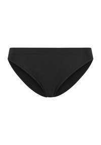 Chiloți negri din bikini cu un design fără cusături, având o textură ribbed și un brâu de înălțime medie pentru confort și acoperire.