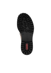 Semelle extérieure en caoutchouc noir avec des rainures profondes et des motifs croisés. Présente un logo rouge et des bords lisses, conçue pour l'adhérence et la durabilité.