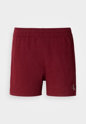 Shorts de sport bordeaux en mélange de coton doux, avec une taille élastique et un petit logo sur le bas de l'ourlet.