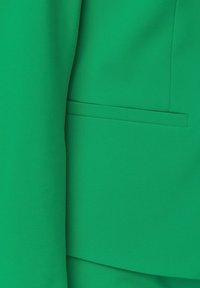 Grüne Blazerjacke aus einem glatten, strukturierten Stoff mit einer taillierten Passform und einem dezenten Taschen-Detail auf der rechten Seite.