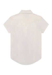 Μπεζ πουκάμισο με κοντά μανίκια, με μυτερό γιακά και διακοσμητική πιέτα Δυτικού στυλ στο πίσω μέρος.