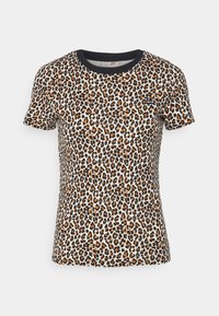 T-shirt met leoprint, gemaakt van katoen, met korte mouwen, een ronde zwarte halslijn en een klein logo-opnieuw op de borst.