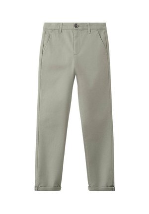Recht gesneden kaki broek met riemlussen, knoopsluiting aan de voorkant, schuine zijzakken en omslagen bij de zoom.