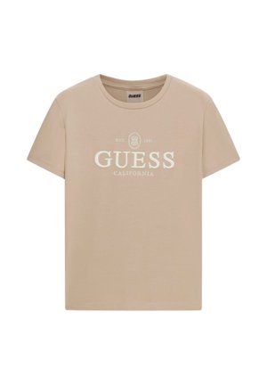 Guess, MANICA CORTA LOGO RICAMO  - T-shirt con stampa - beige