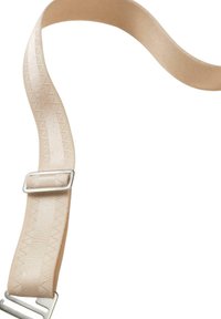 Beiger verstellbarer elastischer Gurt mit Metallverschluss und Haken, konzipiert zum Sichern oder Befestigen.