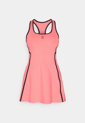 Rosa Sportkleid mit figurbetontem Oberteil, Racerback-Design und schwarzer Seiteneinfassung. Glatte Textur mit rundem Ausschnitt und ausgestelltem Rock.