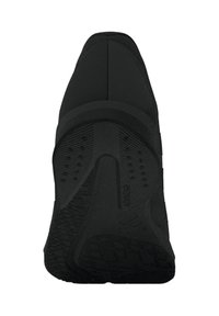 Schwarzer Sportschuh mit strukturiertem Obermaterial, stabilisiertem Fersenbereich und einer Gummisohle mit einem Grip-Muster für verbesserte Bodenhaftung.
