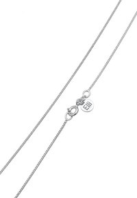 Collana in argento con un design testurizzato, dotata di una chiusura rotonda e di un piccolo pendente inciso con la parola "Elli."