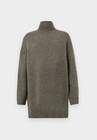 Tume rohelise värvi kudumisest valmistatud svitser, millel on kõrge ribikrae, pikad varrukad ja vabalt langev lõige. Tekstuuriga kangas, kus on peened variatsioonid.